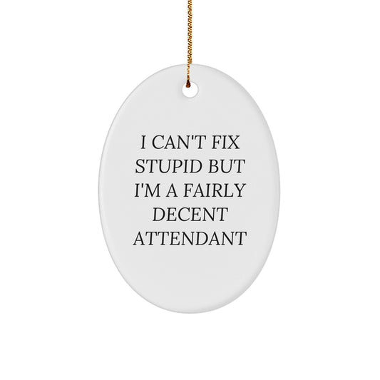 Funny Attendant Gifts from Men to Attendant - Oval Ornament - I Can't Fix Stupid But I'm A Fairly Decent Attendant Christmas Unique Gifts for Attendant - The Buy Boom