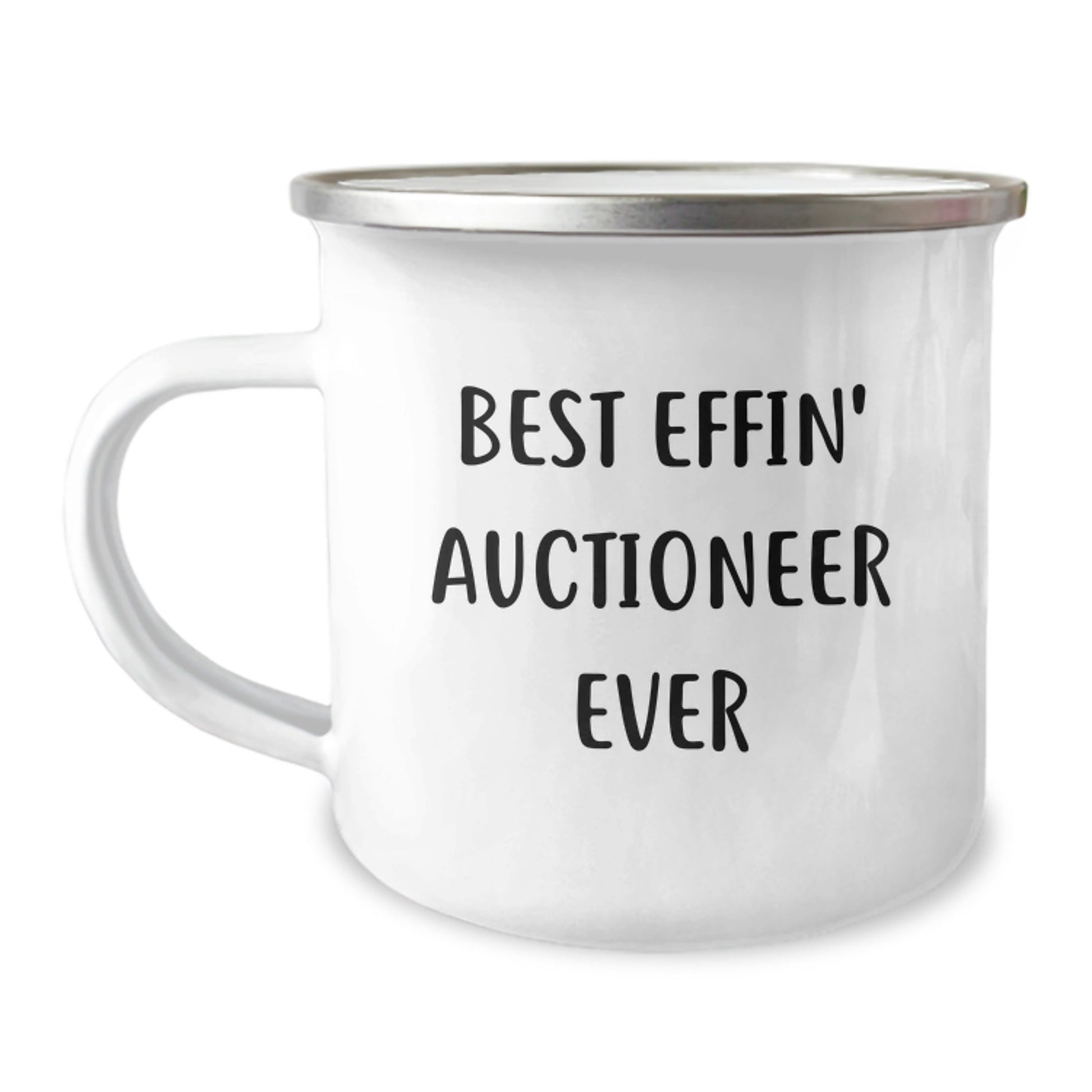 Funny Auctioneer Gifts for Men - Best Effin' Auctioneer Ever Camping Mug for Graduation, Stainless Steel with Enamel Finish, 12 oz Capacity, Gifts from Friends, Family, or Coworkers - The Buy Boom