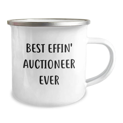 Funny Auctioneer Gifts for Men - Best Effin' Auctioneer Ever Camping Mug for Graduation, Stainless Steel with Enamel Finish, 12 oz Capacity, Gifts from Friends, Family, or Coworkers - The Buy Boom