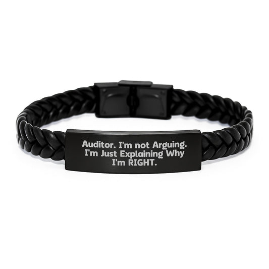 Funny Auditor Gifts from Friends for Men Interlaced Leather Bracelet Christmas Unique Presents, Auditor Humor Quote, Stainless Steel and PU Leather Combination - The Buy Boom