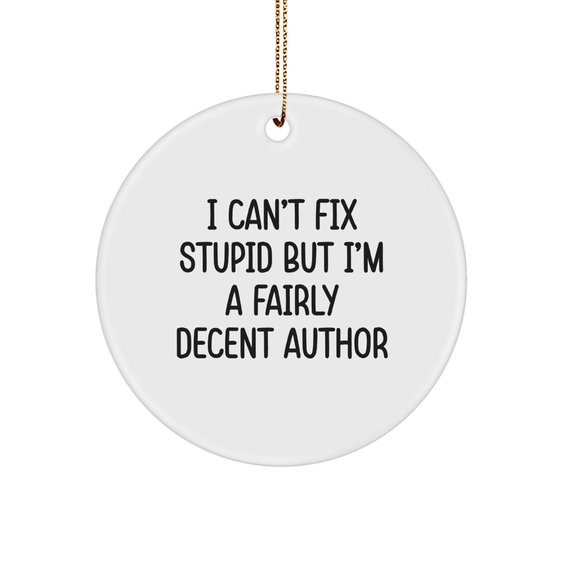 Funny Author Gifts for Men, I Can't Fix Stupid But I'm A Fairly Decent Author Christmas Unique Circle Ornament Gifts from Friends - The Buy Boom