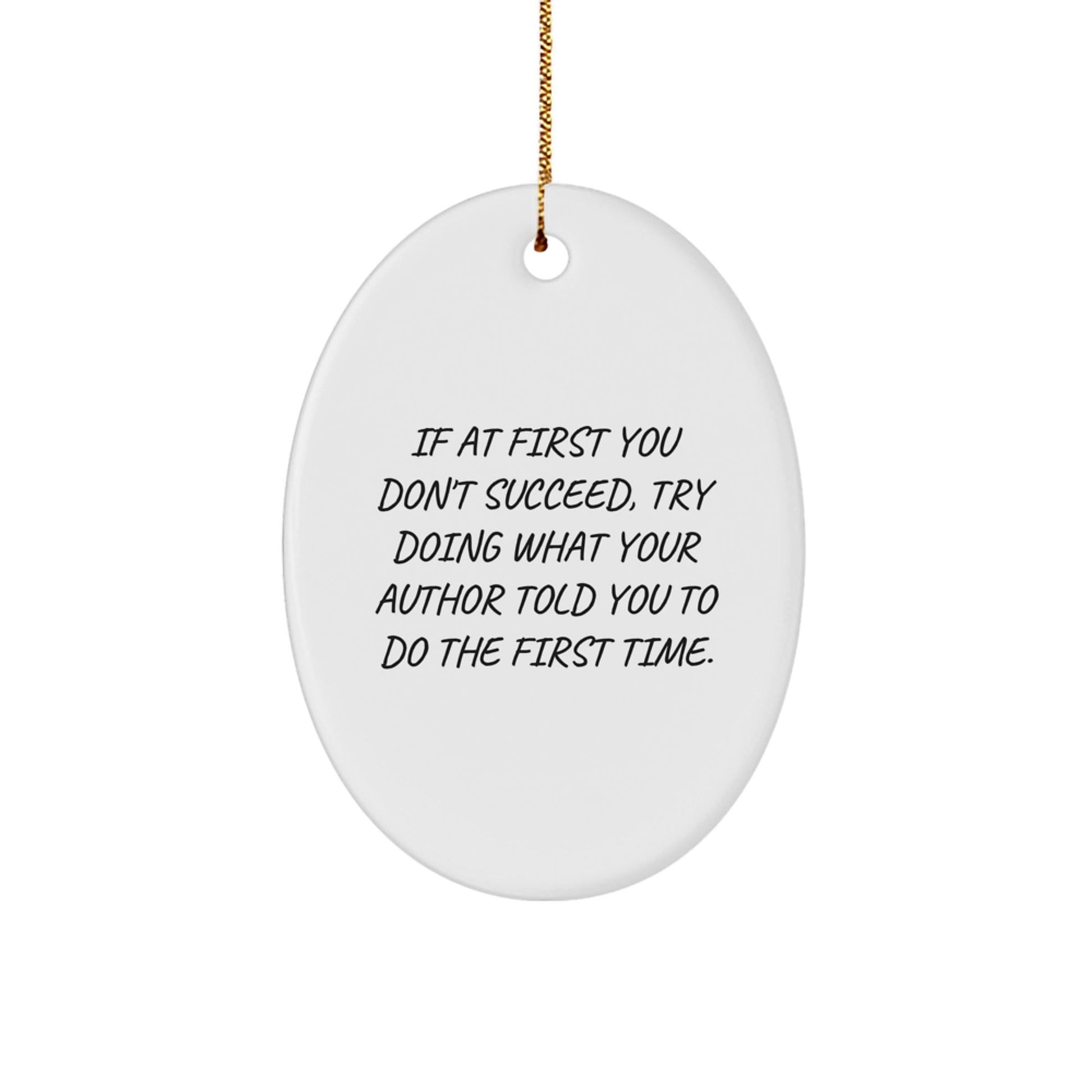 Funny Author Gifts for Men, Oval Ornament Christmas Unique Gifts from Men to Author, 'If At First You Don't Succeed, Try Doing What Your Author Told You To Do The First Time.' - The Buy Boom