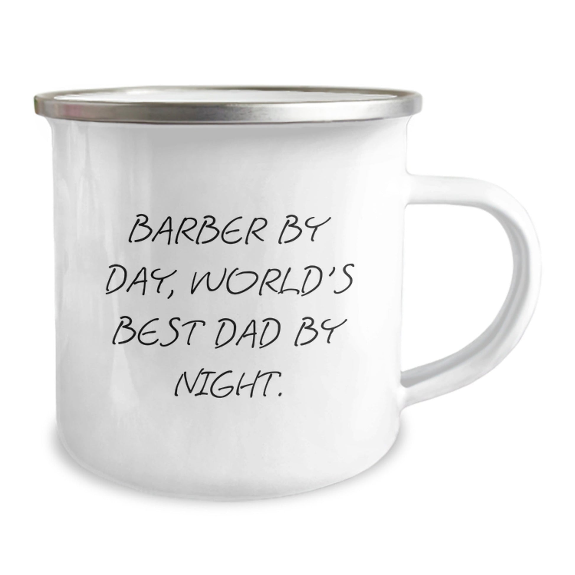 Funny Barber Gifts By Day, World's Best Dad By Night Camping Mug for Graduation, Gifts from Men to Barber, 12 oz Stainless Steel with Enamel Finish - The Buy Boom