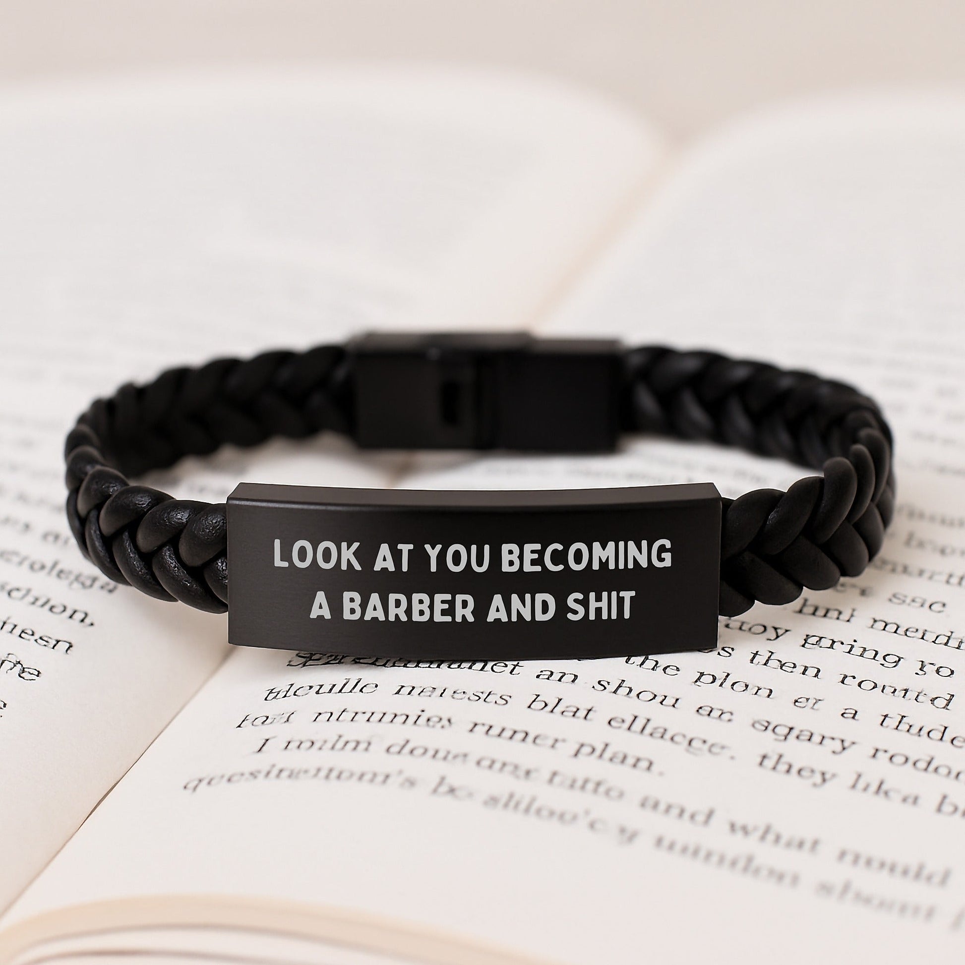 Funny Barber Gifts for Him, Leather Interlaced Bracelet with Engraved Stainless Steel, Unique Christmas Memorable Presents from Men to Friends, Unique Style Accessories - The Buy Boom