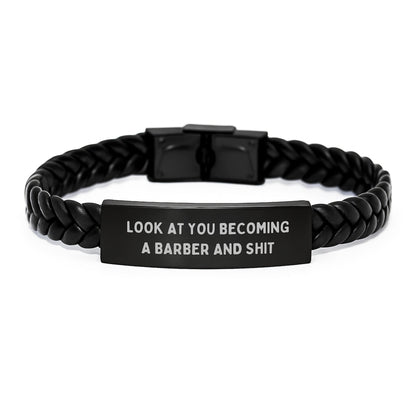 Funny Barber Gifts for Him, Leather Interlaced Bracelet with Engraved Stainless Steel, Unique Christmas Memorable Presents from Men to Friends, Unique Style Accessories - The Buy Boom