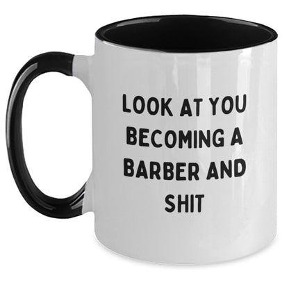 Funny Barber Gifts from Friends to Men Becoming a Barber, Two Tone Coffee Mug with Christmas Unique Gifts - The Buy Boom