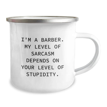 Funny Barber Quotes Gifts from Friends and Family for Christmas - Camping Mug for Men, Unique Holiday Gift Idea for Barbers, Humorous Christmas Memorable Presents for Him - The Buy Boom