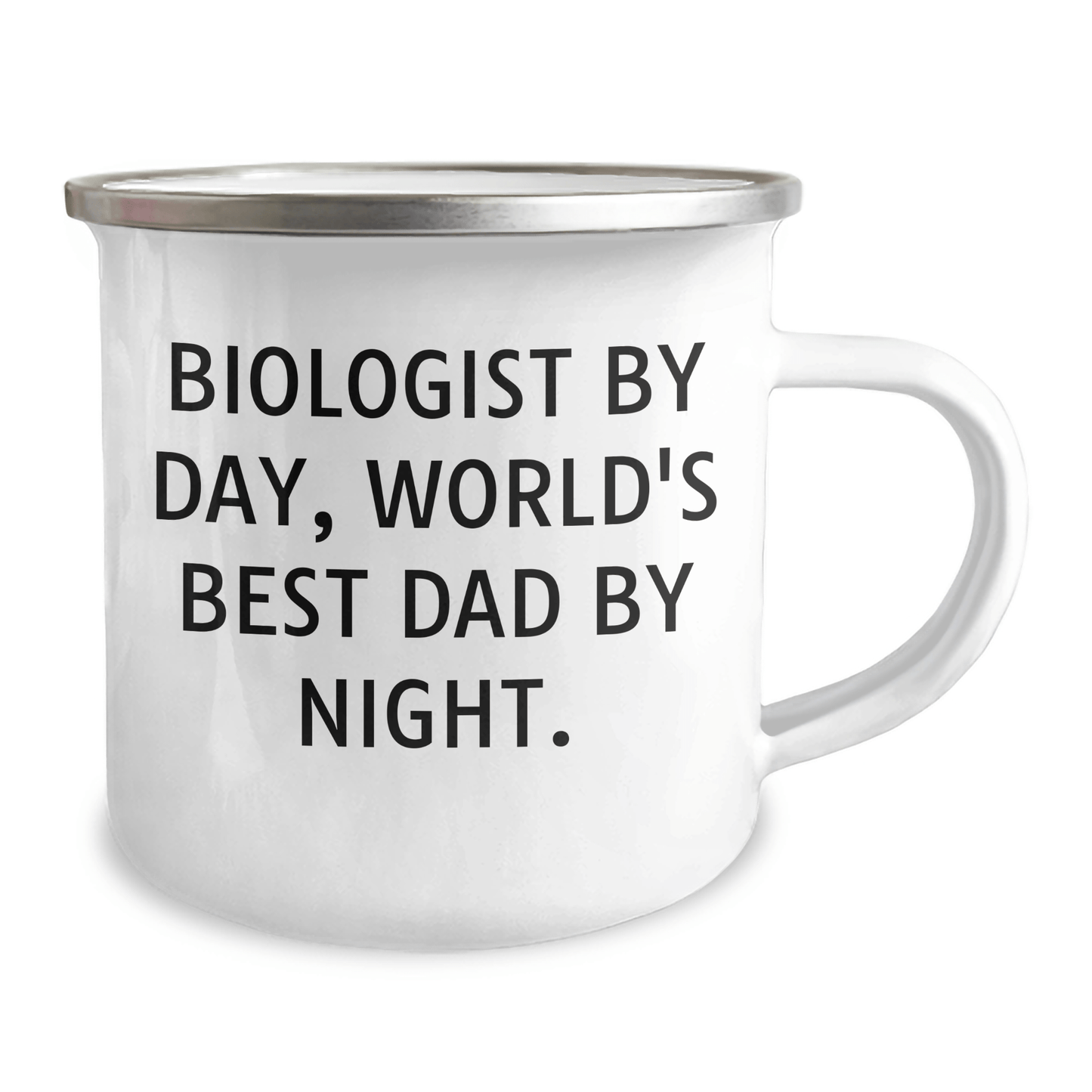 Funny Biologist Gifts for Him - Camping Mug for Dad, 'Biologist By Day, World's Best Dad By Night.' - Enamel Finish, 12 oz Capacity, Stainless Steel - The Buy Boom
