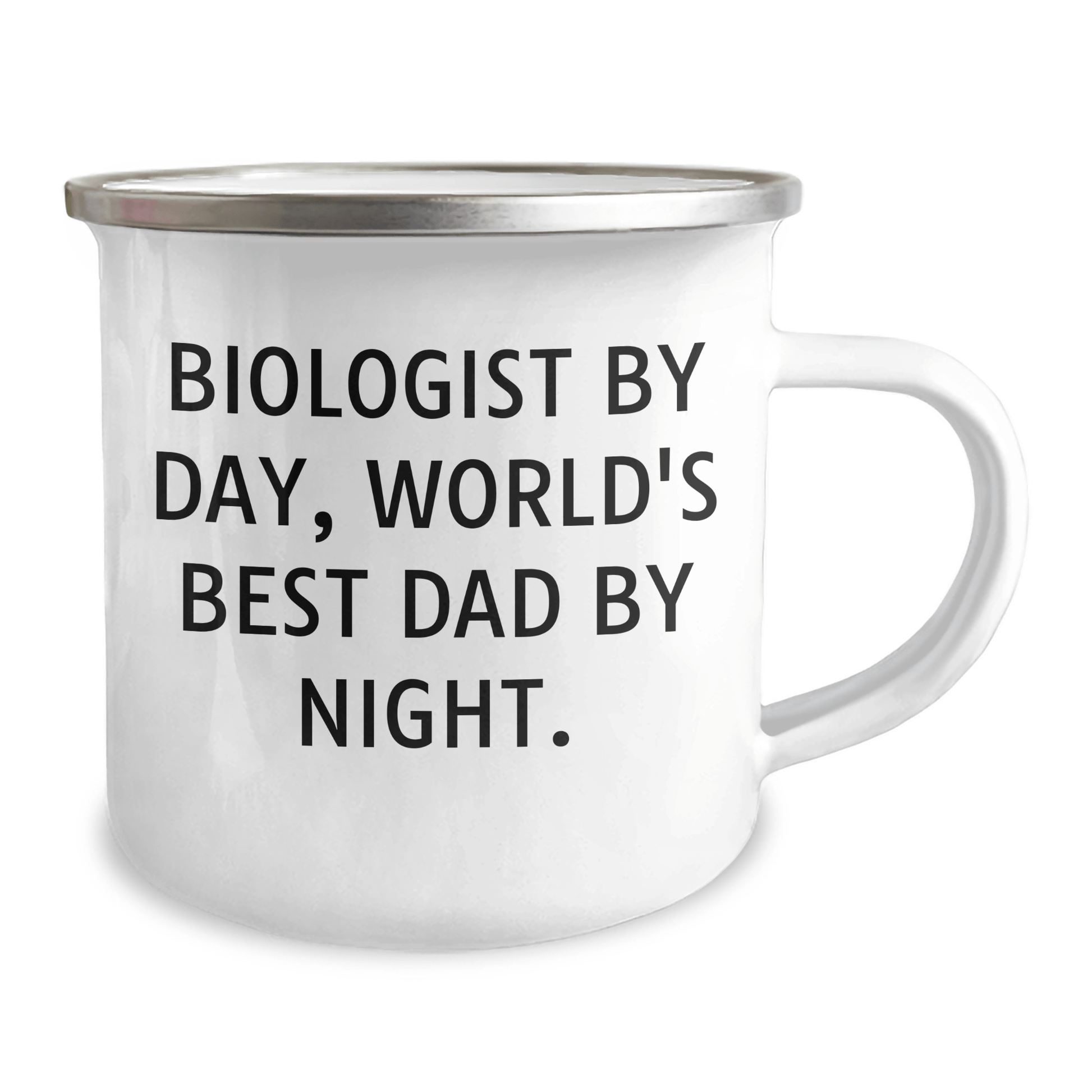 Funny Biologist Gifts for Him - Camping Mug for Dad, 'Biologist By Day, World's Best Dad By Night.' - Enamel Finish, 12 oz Capacity, Stainless Steel - The Buy Boom