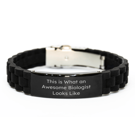 Funny Biologist Gifts for Men, This Is What An Awesome Biologist Looks Like, Adjustable Glide lock Clasp Black Stainless Steel Silicone Bracelet Gifts from Family to Biologist - The Buy Boom