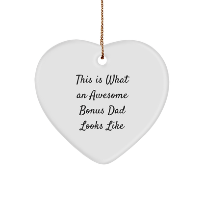 Funny Bonus Dad Gifts from Men, Heart Ornament 'This Is What An Awesome Bonus Dad Looks Like' for Christmas - The Buy Boom
