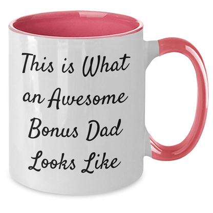 Funny Bonus Dad Gifts from Mom, Dad, or Friends - This Is What An Awesome Bonus Dad Looks Like, Two Tone Coffee Mug for Him, Father's Day Unique Gifts - The Buy Boom