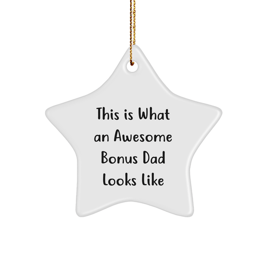 Funny Bonus Dad Gifts, Star Ornament, 'This Is What An Awesome Bonus Dad Looks Like' Quote, Christmas Memorable Present for Men, Gifts from Men, Gifts for Bonus Dad - The Buy Boom