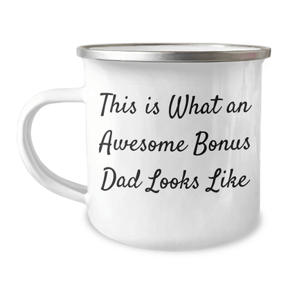 Funny Bonus Dad Gifts - This Is What An Awesome Bonus Dad Looks Like 12 oz Camping Mug, Gifts from Friends for Bonus Dad, Unique Father's Day Unique Gifts - The Buy Boom