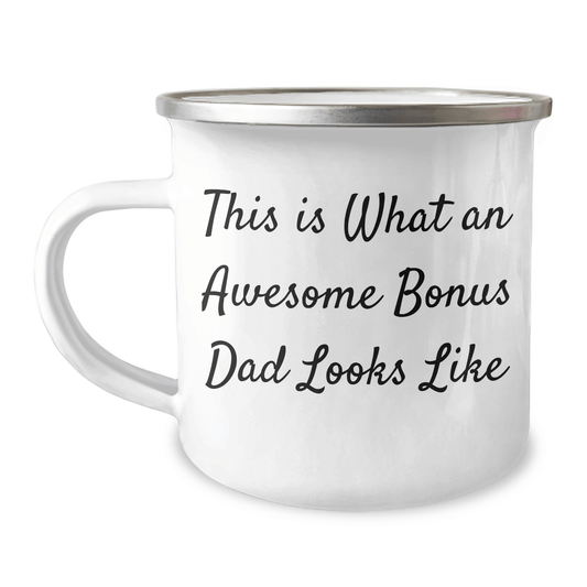 Funny Bonus Dad Gifts - This Is What An Awesome Bonus Dad Looks Like 12 oz Camping Mug, Gifts from Friends for Bonus Dad, Unique Father's Day Unique Gifts - The Buy Boom