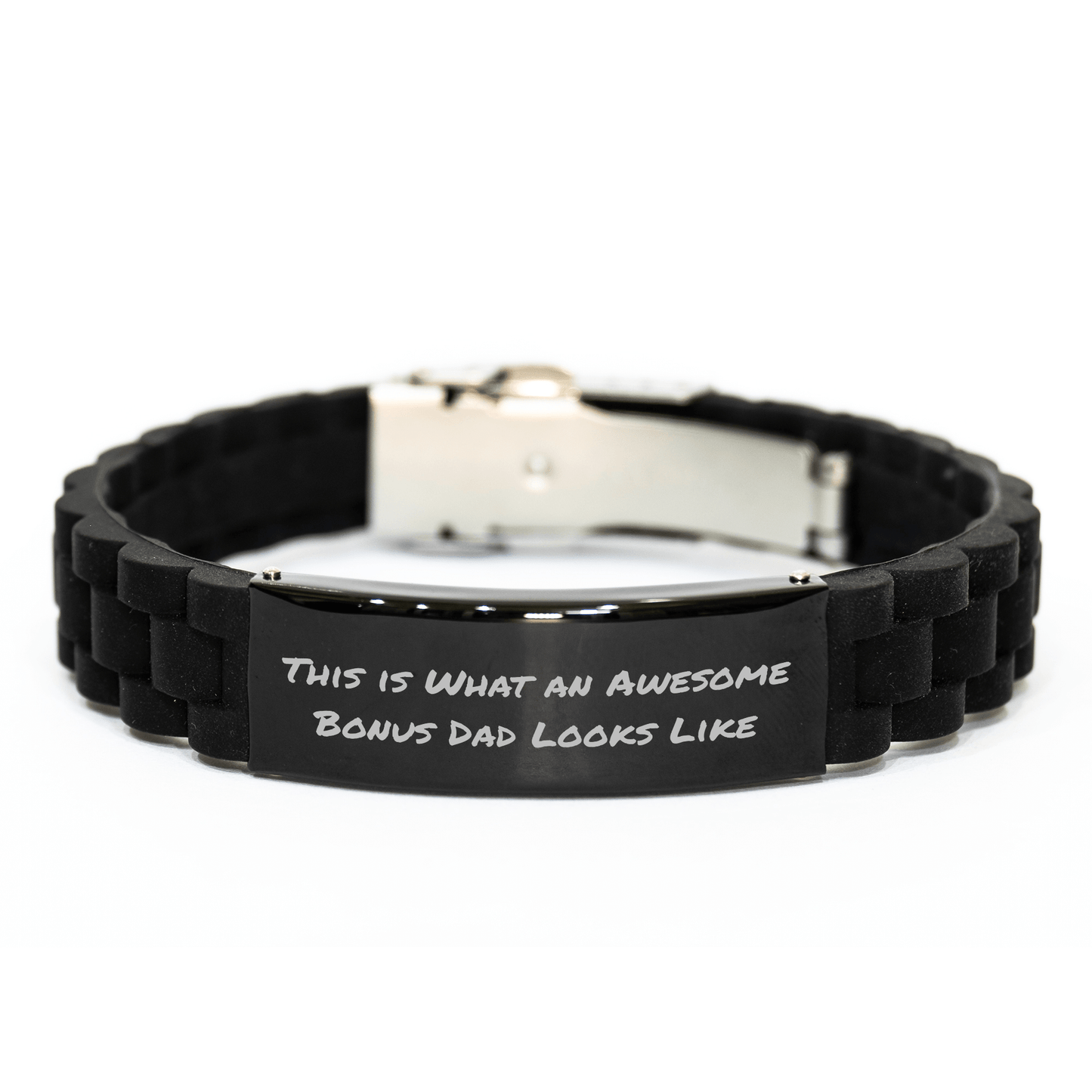 Funny Bonus Dad Gifts - This Is What An Awesome Bonus Dad Looks Like, Adjustable Glide lock Clasp Bracelet for Men, Gifts from Friends and Family on Father's Day - The Buy Boom