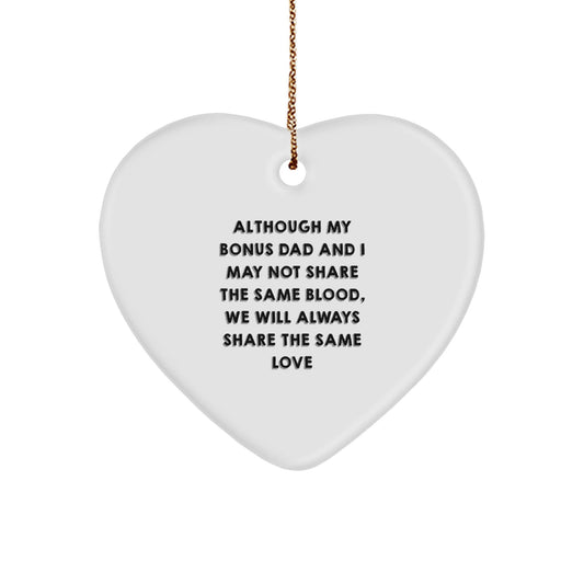 Funny Bonus Dad Quotes Heart Ornament Gifts from Family, Christmas Unique Gifts for Bonus Dad, Heart - Shaped MDF Wood with Gold Cord - The Buy Boom
