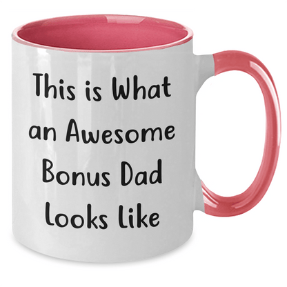 Funny Bonus Dad Two Tone Coffee Mug Gifts from Men for Awesome Bonus Dads on Father's Day - This Is What An Awesome Bonus Dad Looks Like - The Buy Boom