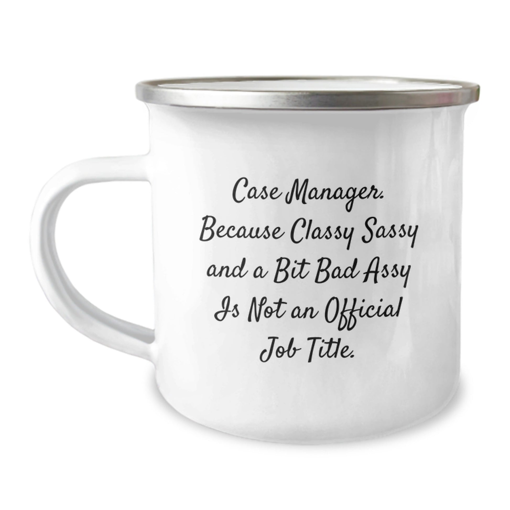 Funny Case Manager Christmas Unique Gifts from Friends for Colleagues, Case Manager Camping Mugs with Quote, 12 oz Enamel Finish - The Buy Boom