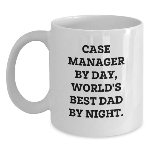 Funny Case Manager Gifts from Friends for Men - Case Manager By Day, World's Best Dad By Night. - White Coffee Mug for Graduation - The Buy Boom