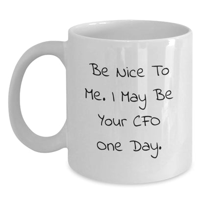 Funny CFO Quote White Coffee Mug, Gifts from Friends for CFO Birthday, Be Nice to Me I May Be Your CFO One Day - The Buy Boom