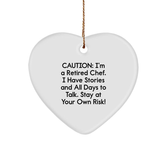 Funny Chef Gifts: 'Caution: I'm A Retired Chef' Heart Ornament for Men or Women - Christmas Unique Gifts from Family, Friends or Coworkers - The Buy Boom