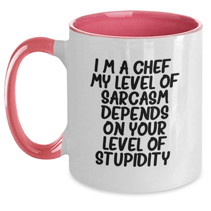 Funny Chef Gifts from Friends, Unique Christmas Unique Gifts for Men, 'I'm A Chef. My Level Of Sarcasm Depends On Your Level Of Stupidity.' Two Tone Coffee Mug - The Buy Boom