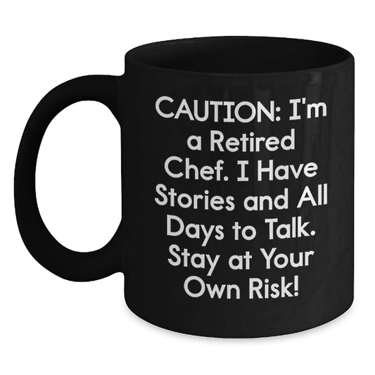 Funny Chef Gifts from Men for Graduation Unique Black Coffee Mug, 'Caution: I'm A Retired Chef...', Chef Appreciation Mug for Friends, Family, or Coworkers - The Buy Boom