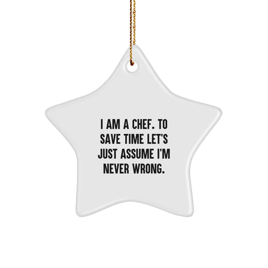 Funny Chef Star Ornament Gifts from Friends to Chef, Unique Christmas Star Decor for Kitchen, White Star Shaped MDF with Sublimation Print, Gold Cord Included - The Buy Boom