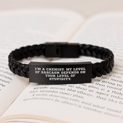 Funny Chemist Gifts for Him or Her - Interlaced Leather Bracelet with Engraved Stainless Steel, Graduation Unique Gifts from Friends or Family - The Buy Boom