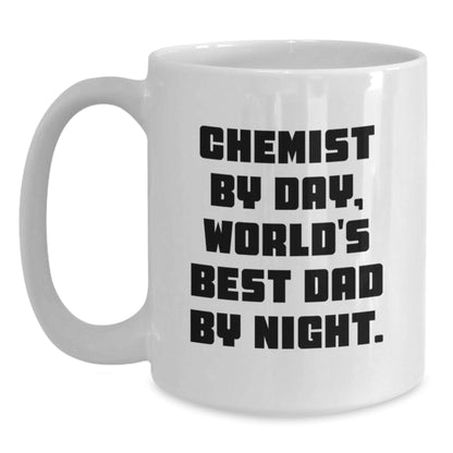Funny Chemist Gifts for Men from Chemist By Day, World's Best Dad By Night. - Unique White Coffee Mug for Graduation - The Buy Boom