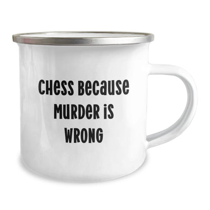 Funny Chess Mug Gifts from Friends for Graduation, 'Chess Because Murder Is Wrong', 12 oz Stainless Steel Camping Mug - The Buy Boom