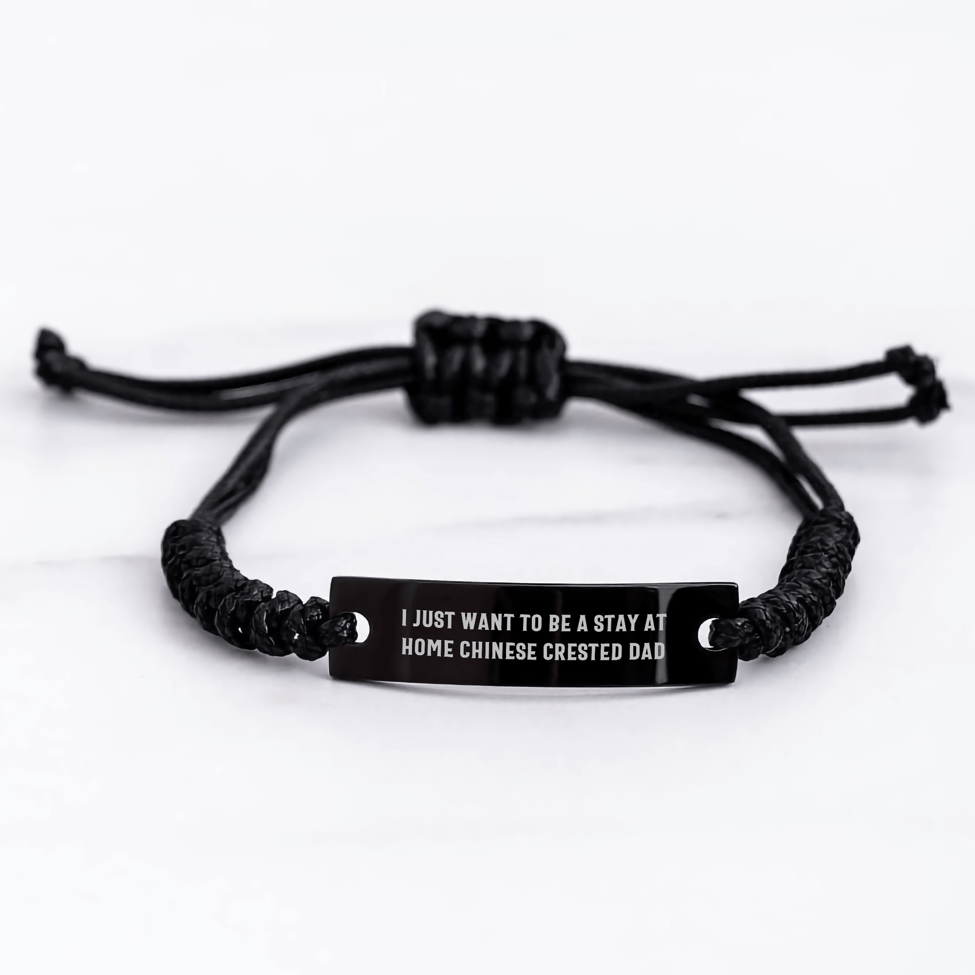 Funny Chinese Crested Dog Dad Gift, 'I Just Want To Be A Stay At Home Chinese Crested Dad' Engraved Rope Bracelet for Men, Father's Day Unique Gifts from Family - The Buy Boom