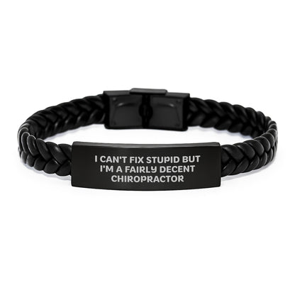 Funny Chiropractor Gifts for Men, 'I Can't Fix Stupid' Interlaced Leather Bracelet, Christmas Unique Presents from Friends - The Buy Boom