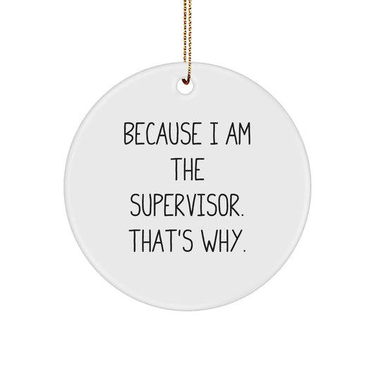 Funny Christmas Circle Ornament Gifts from Men to Supervisor, Supervisor Gifts for Coworkers, Because I Am The Supervisor. That's Why. - The Buy Boom