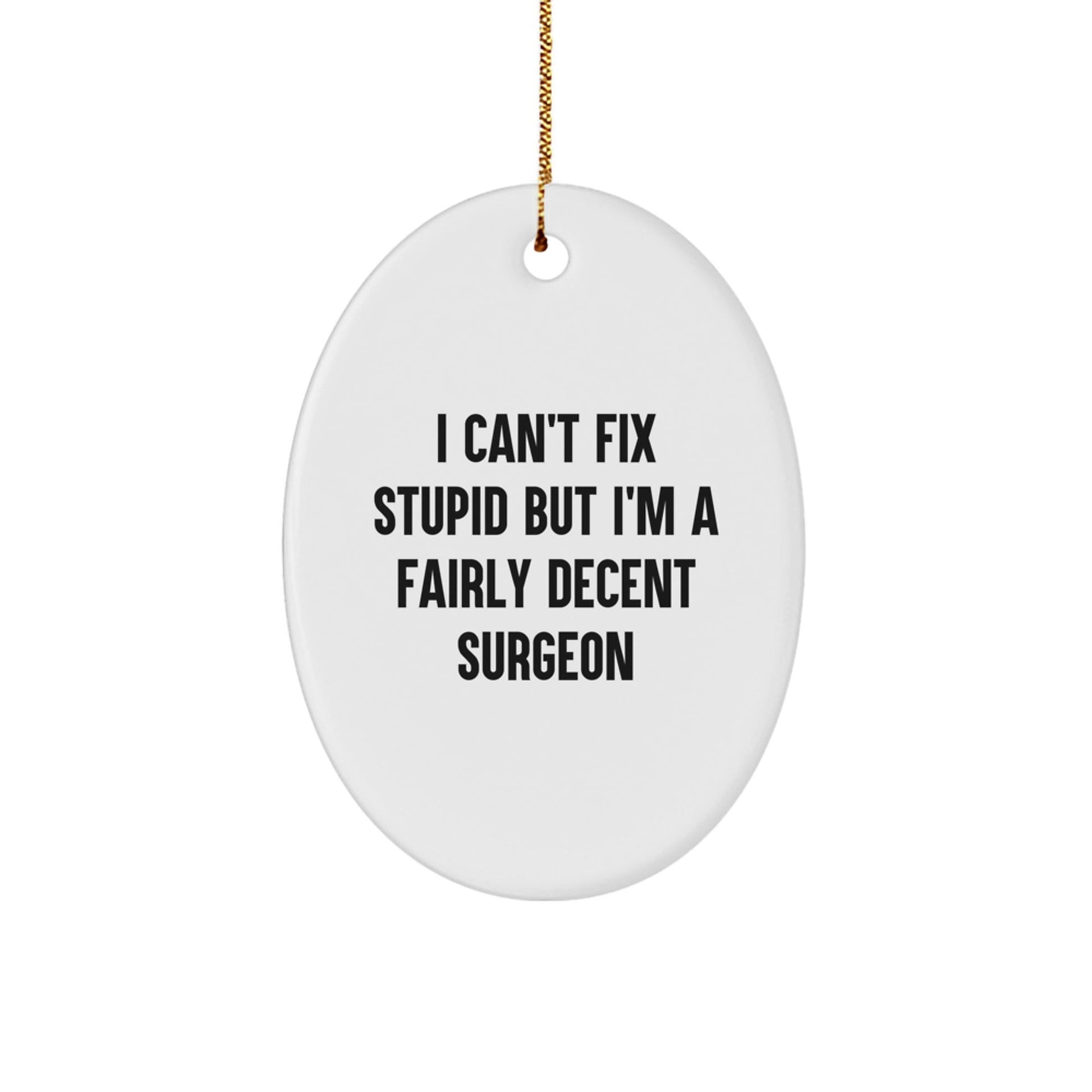 Funny Christmas Unique Gift for Surgeon Men Women Friends Coworkers Oval Ornament I Can't Fix Stupid But I'm A Fairly Decent Surgeon - The Buy Boom