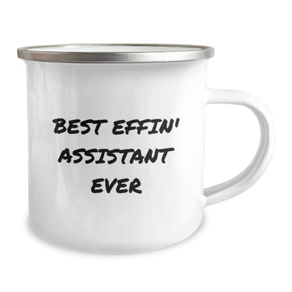 Funny Christmas Unique Gifts for Assistant Lovers Camping Mug, Best Effin' Assistant Ever Quote, Enamel Finish, Ideal Gift from Friends to Family Members - The Buy Boom