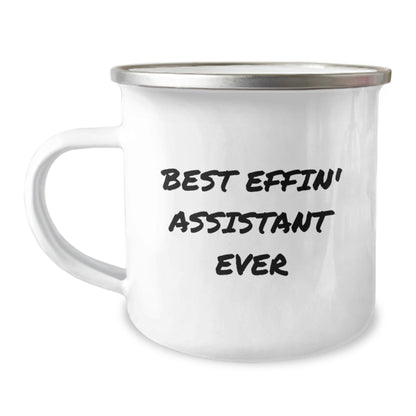 Funny Christmas Unique Gifts for Assistant Lovers Camping Mug, Best Effin' Assistant Ever Quote, Enamel Finish, Ideal Gift from Friends to Family Members - The Buy Boom