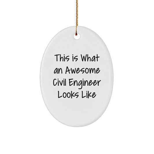 Funny Civil Engineer Gifts from Friends, Unique Oval Ornament for Civil Engineer Men Women, This Is What An Awesome Civil Engineer Looks Like Christmas Decorations - The Buy Boom