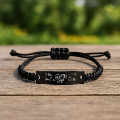 Funny Coffee Roasting Gifts for Him - Rope Bracelet, Black Stainless Steel, Adjustable Rope Watch, Post - apocalyptic Life Skill, Inspirational Quote for Coffee Lovers, Christmas Unique Presents - The Buy Boom
