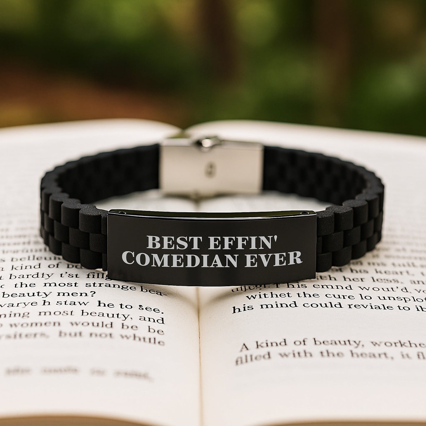 Funny Comedian Gifts from Friends - Best Effin' Comedian Ever Glide lock Clasp Black Stainless Steel Silicone Adjustable Bracelet for Comedian Men and Women - Graduation Unique Gifts - The Buy Boom