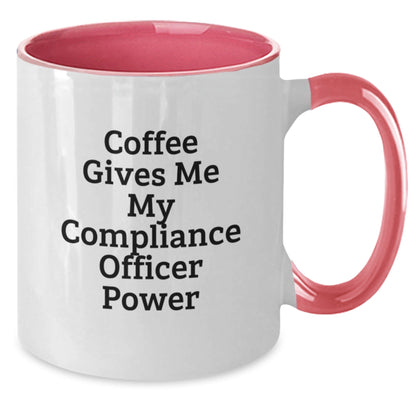 Funny Compliance Officer Gifts - Coffee Gives Me My Compliance Officer Power Two Tone Mug, Birthday Unique Gifts from Friends, Coworkers, or Family - The Buy Boom