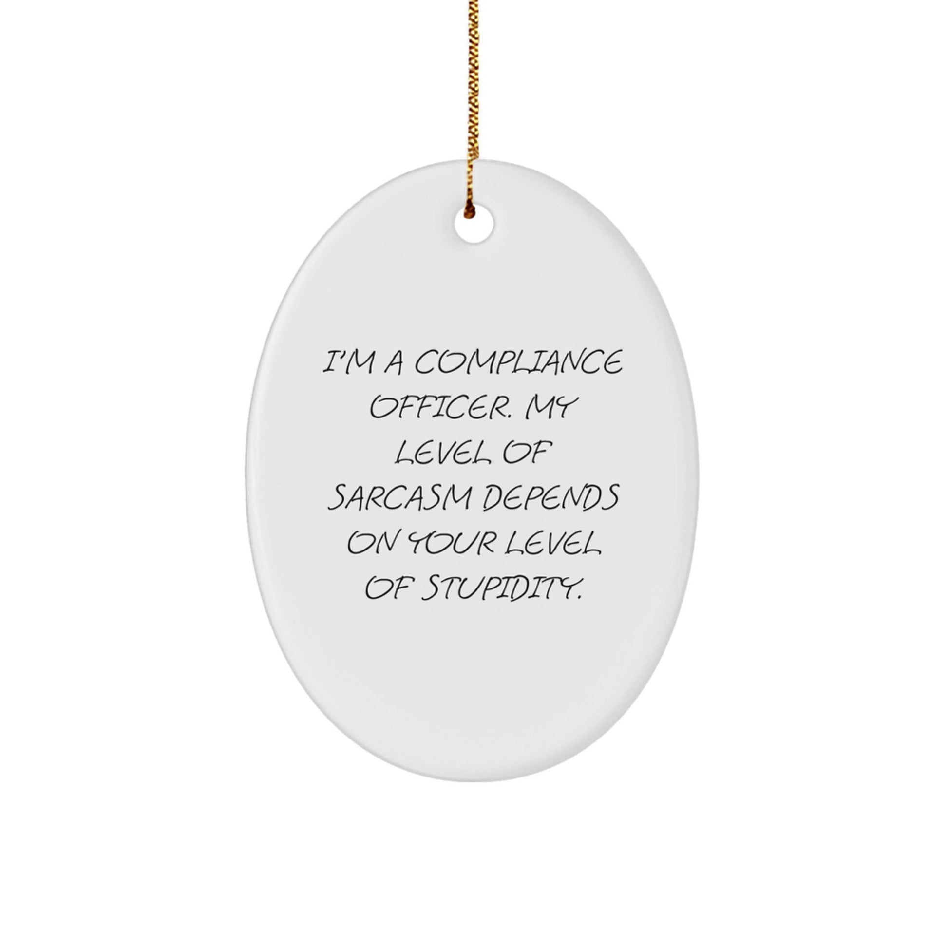 Funny Compliance Officer Gifts from Family - 'I'm A Compliance Officer. My Level Of Sarcasm Depends On Your Level Of Stupidity.' Oval Ornament for Christmas Unique Gifts - The Buy Boom