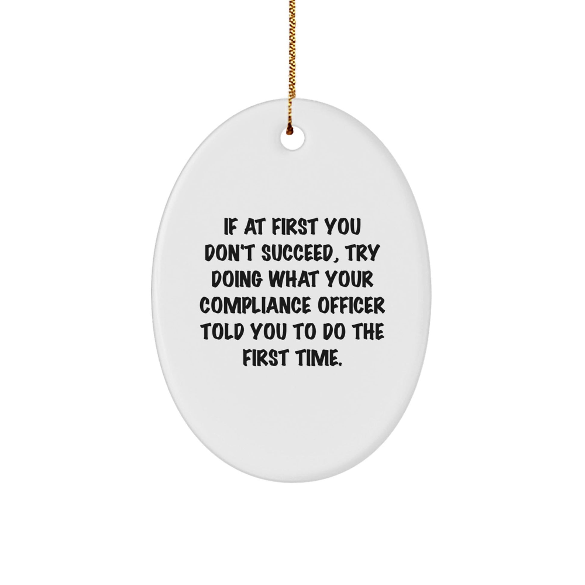 Funny Compliance Officer Gifts, Oval Ornament Quote 'If At First You Don't Succeed', Compliance Officer Christmas Unique Gifts from Friends for Compliance Officer - The Buy Boom