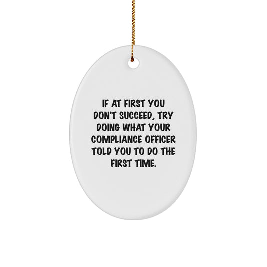 Funny Compliance Officer Gifts, Oval Ornament Quote 'If At First You Don't Succeed', Compliance Officer Christmas Unique Gifts from Friends for Compliance Officer - The Buy Boom