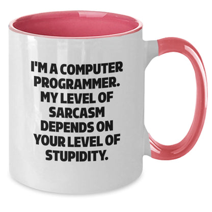 Funny Computer Programmer Gifts Two Tone Coffee Mug - I'm A Computer Programmer Sarcasm Depends On Stupidity Gifts for Computer Programmer Friends Family from Men - The Buy Boom