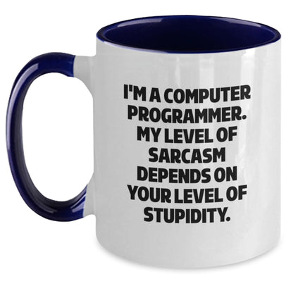 Funny Computer Programmer Gifts Two Tone Coffee Mug - I'm A Computer Programmer Sarcasm Depends On Stupidity Gifts for Computer Programmer Friends Family from Men - The Buy Boom