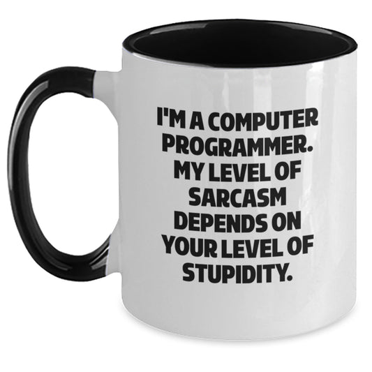Funny Computer Programmer Gifts Two Tone Coffee Mug - I'm A Computer Programmer Sarcasm Depends On Stupidity Gifts for Computer Programmer Friends Family from Men - The Buy Boom