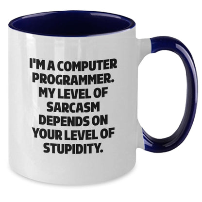 Funny Computer Programmer Gifts Two Tone Coffee Mug - I'm A Computer Programmer Sarcasm Depends On Stupidity Gifts for Computer Programmer Friends Family from Men - The Buy Boom