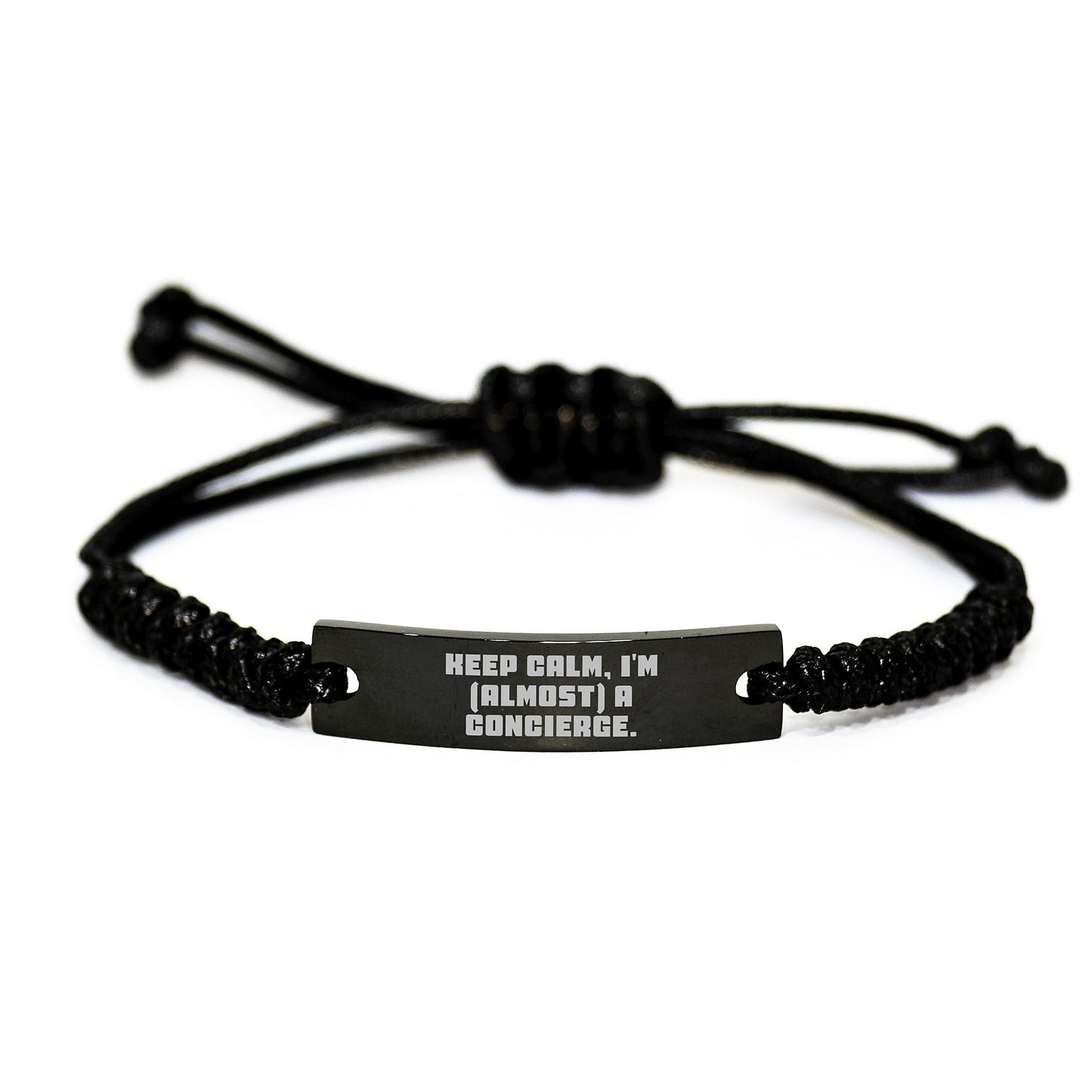 Funny Concierge Gifts for Men Women Friends Coworkers from Christmas Unique Gifts Rope Bracelet, Keep Calm I'm almost a Concierge, Black Stainless Steel Interlaced Rope - The Buy Boom